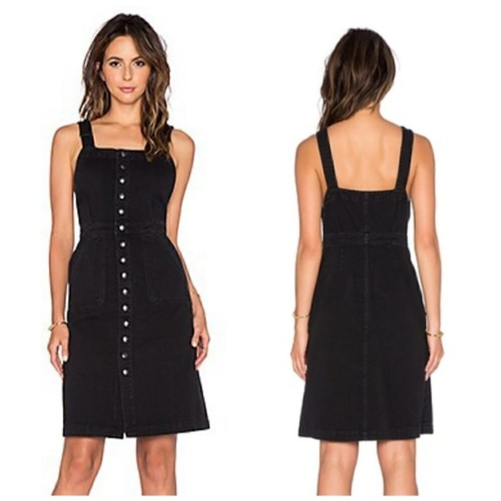 NWOT Anthropologie MIH Eastman Button Front Pinafore Denim Dress Black S preppy
